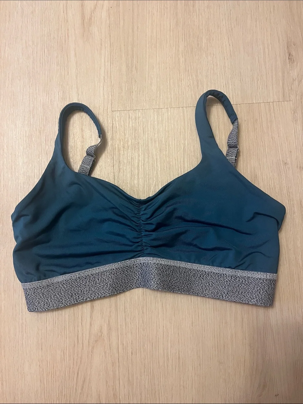 Teal Ruched Sports Bralette with Heathered Band